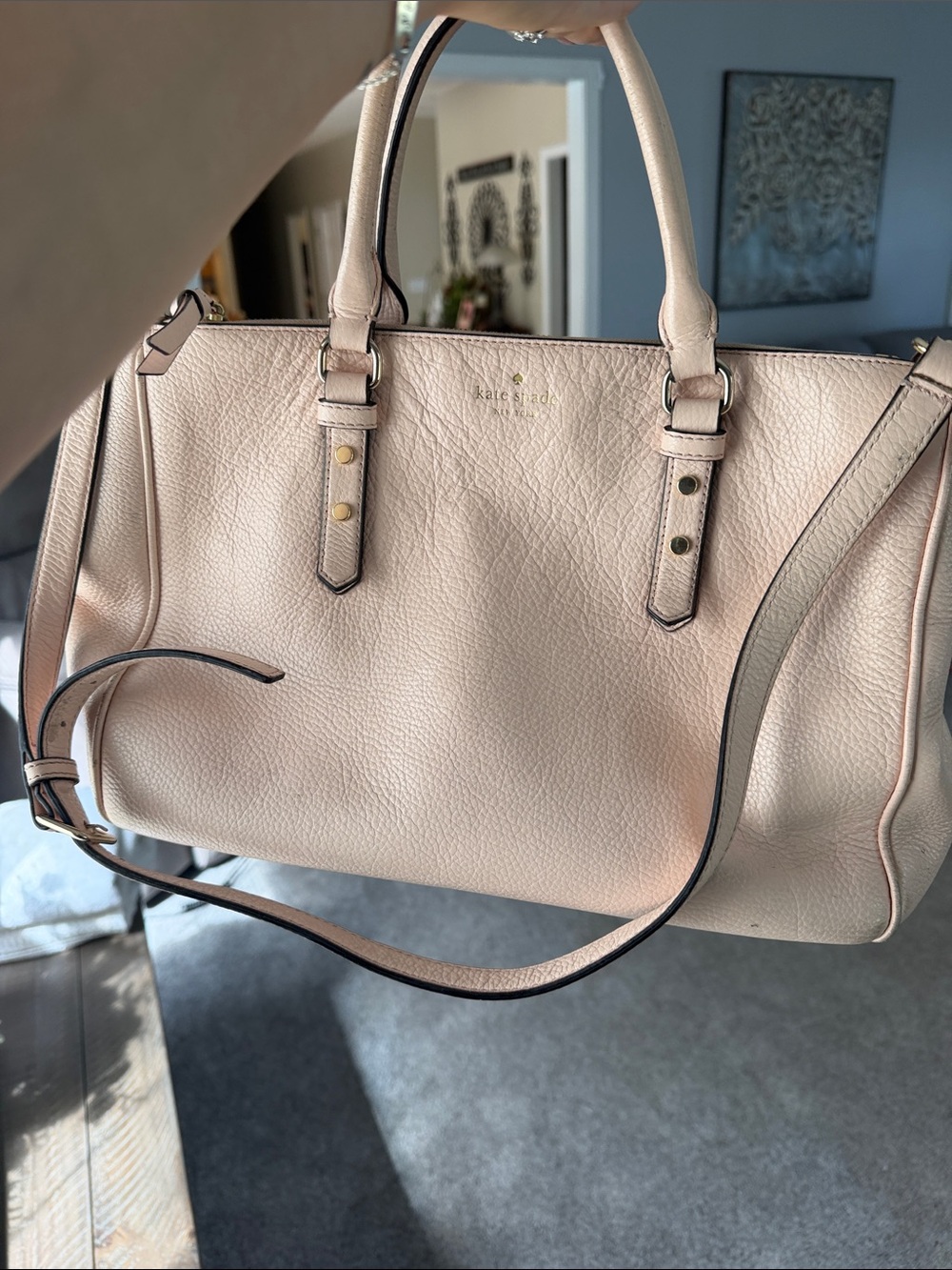 kate spade Blush Pink Pebbled Leather Satchel with Gold Hardware